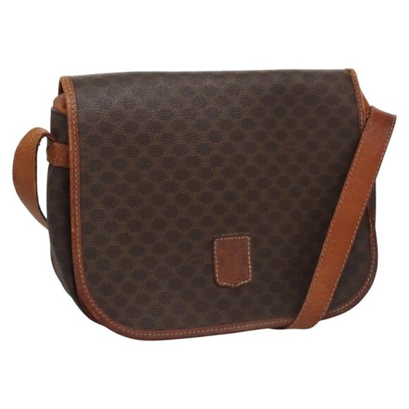 CELINE Macadam Canvas Shoulder Bag PVC Leather Brown Auth - Picture 1 of 16